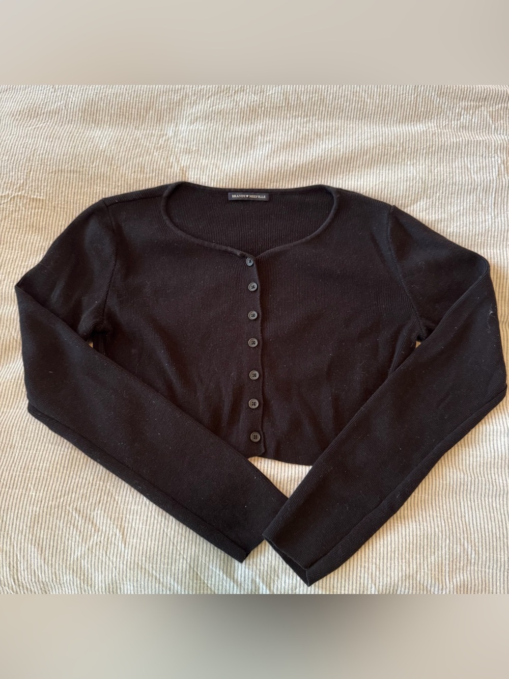 Brandy Melville Black Button-Front Cropped Ribbed Sweater Top